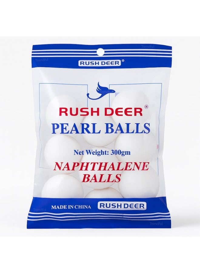 RUSH DEER كرات النفثالين 300 جرام، كرات عثة بيضاء كبيرة للملابس، الخزانة، الحمام، المرحاض، المخزن، حوض الغسيل، المرحاض وحماية التخزين، انتعاش طويل الأمد والتحكم في الروائح - Image 1